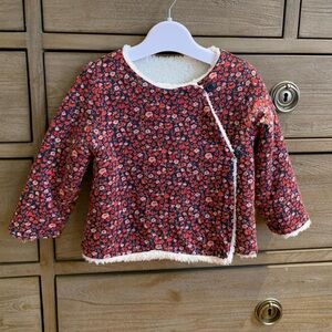 GAP Toddler Reversible Floral & Sherpa Fleece Jacket Red Navy Cream 18-24 months